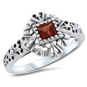 ANILLO FILIGRANA SOLITARIO ESTILO ANTIGUO PLATA ESTERLINA 925 GRANATE GENUINO 855Z - Imagen 1 de 5