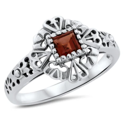 ANILLO FILIGRANA SOLITARIO ESTILO ANTIGUO PLATA ESTERLINA 925 GRANATE GENUINO 855Z Foto 1 de 4