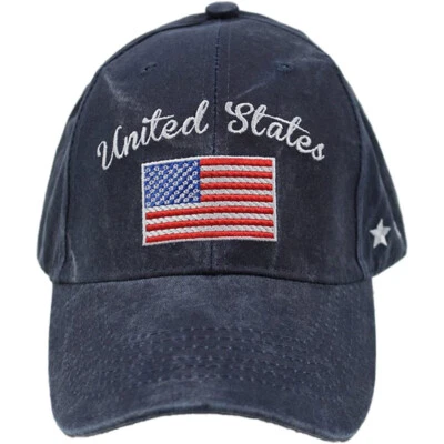 NEW United States American Flag Baseball Cap. Washed Blue. 6420. - Image 1 of 4