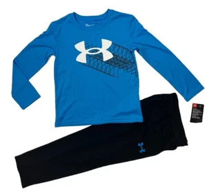 Under Armour Boys Size 5 Athletic Pants UA Logo Top 2 Piece Set NWT Blue Black - Picture 1 of 5