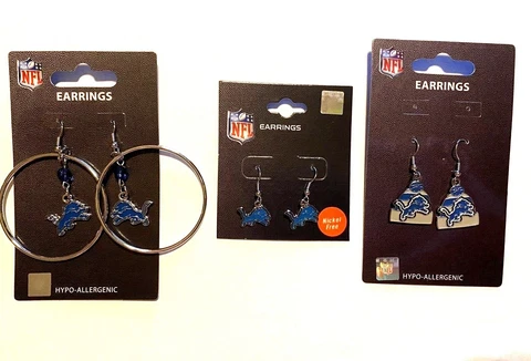 Detroit Lions Earrings~ Hoop With Crystal Bead Dangle/Dangle/Beanie Hat  NFL Cover