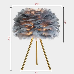 Modern Feather Tripod Table Desk Lamp Bedside Decor with Gold Finish-Grey 15.3" - Picture 1 of 7