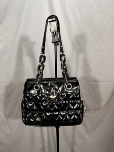 Lulu by Lulu Guinness black patent quilted heart shape Tote shoulder bag - Picture 1 of 11