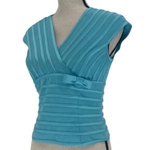 JS Collections Pleated Top Aqua Blue V-Neck Sleeveless Blouse Size 10 Wedding - Picture 1 of 11