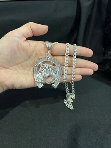 925 Sterling Silver BIG Western Horse Horseshoe & Deck Curb Chain 22 26 30 - Picture 1 of 6