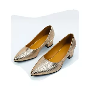 Women's Pump Shoes Low Chunky Heel Round Toe Slip On Pump Dress Shoes - Picture 1 of 8