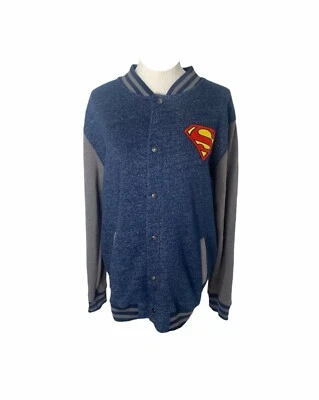Men’s Medium Sweatshirt DC Comic's Blue and Grey Superman Varsity Button Up - Image 1 of 4