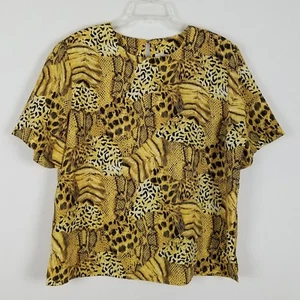 Kathy Che Kurzarm 100% Polyester Schlangenprint Vintage Bluse Gr. L - Bild 1 von 5
