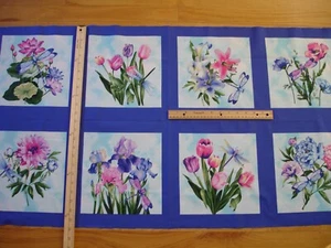 Dragonfly Lagoon Colorful Flowers Cotton Fabric Quilt Panel Blocks (8) - Picture 1 of 3