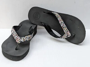 Gioseppo Women's Sandals UK 4.5 Black Flip Flop Wedge Gems Worn Once - Picture 1 of 5