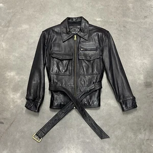 Giacca vintage Tannery West donna vera pelle taglia media cappotto di peplum nero - Foto 1 di 24