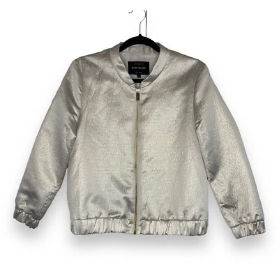 Chaqueta Bomber River Island Mujer Cremallera Frontal Reino Unido Talla 14 Marfil Dorado Metálico Brillante Foto 1 de 4