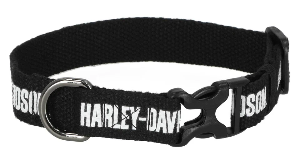 Harley-Davidson Cotton Webbing H-D Text Adjustable Pet Collar – Black/White - Image 1 of 2