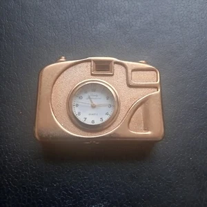 Miniature Clock Camera Shape Ornament Collectible Gold Finish - Good Condition. - Picture 1 of 1