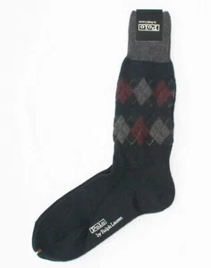 vtg 90s POLO RALPH LAUREN Argyle Wool Blend Dress Socks Navy Blue MADE IN JAPAN - Picture 1 of 7