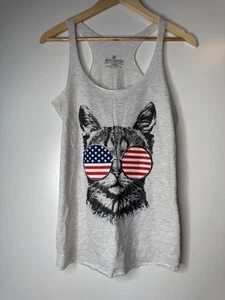 Women’s Comfortable Tank Top Flag Cat Yoga 4th Of July Patriotic Size medium NEW - Picture 1 of 6