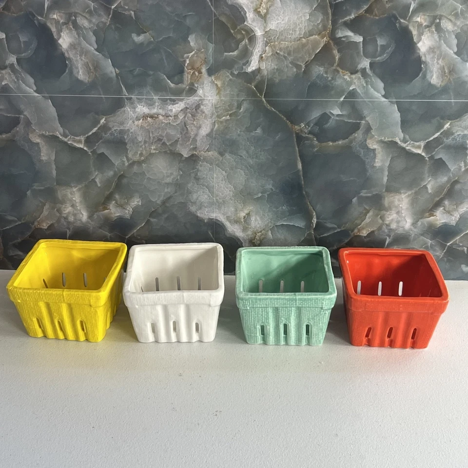 Creative Co-op Ceramic Berry Baskets Fruit Bowl 4x 3” Set of 4 Multicolor - Image 1 of 4