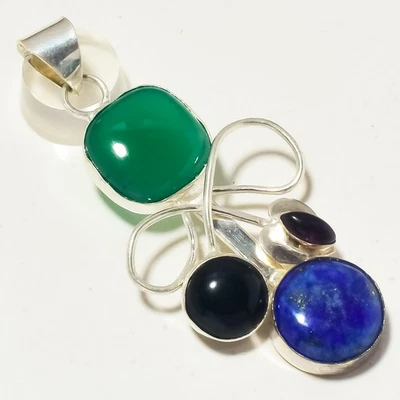 Colgante Joyería Regalo Navidad Hecho a Mano Ónix Verde y Multi Piedras Preciosas 3.1" z212 Foto 1 de 2