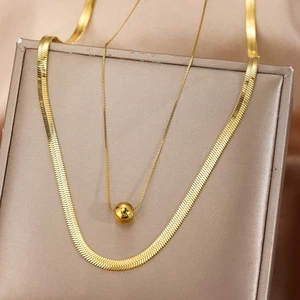 Minimalist Double Layer Stainless Steel Pendant Necklace for Women Retro Look - Picture 1 of 16