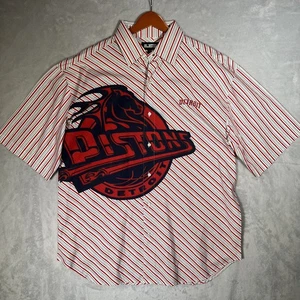 Detroit Pistons Shirt Mens XL Red Striped Short Sleeve Button Down Logo NBA - Picture 1 of 7