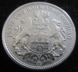 MDS DEUTSCHES REICH KAISERREICH ZWEI 2 MARK 1904 J "WAPPEN HAMBURG", SILBER #E - Bild 1 von 2