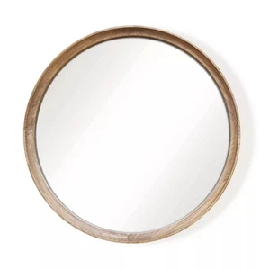 Threshold Classic Wood Round Mirror Pine Frame Wall Mounted Bathroom Natural 26" - Picture 1 of 3