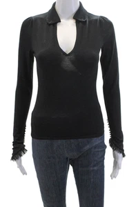 Elie Tahari Womens Wool Long Sleeve V-neck Knitted Top Black Size XS - Picture 1 of 4