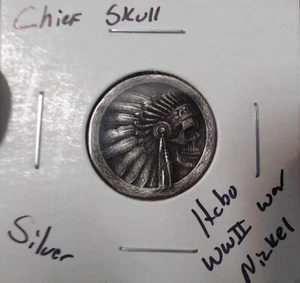 HOBO Indianerkopf Häuptling Schädel aus einem echten Silber WWII Krieg Nickel SIGNIERT - Bild 1 von 2