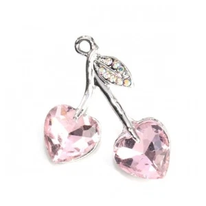 5 Stunning Pink Cherry Shaped Silver Tone Pendants with AB Rhinestone Detail - Picture 1 of 2
