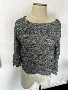 NWT Anthropologie American Rag Gray Lace Shabby Chic Sweater Shirt Top-M-$78 - Picture 1 of 3