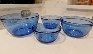 Vtg Anchor Hocking Cobalt Blue Nesting Mixing Bowls Glass Oven Bakeware 4pc Set - Picture 1 of 6