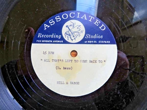 Unknown-All That"s Left- 10" 45 RPM Acetate Record-Brill Building Hill & Range - Imagen 1 de 3