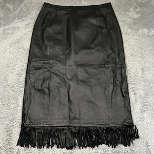 Pamela McCoy 100% Genuine Leather Midi Skirt With Fringes Women's 1X Plus Size - Picture 1 of 14