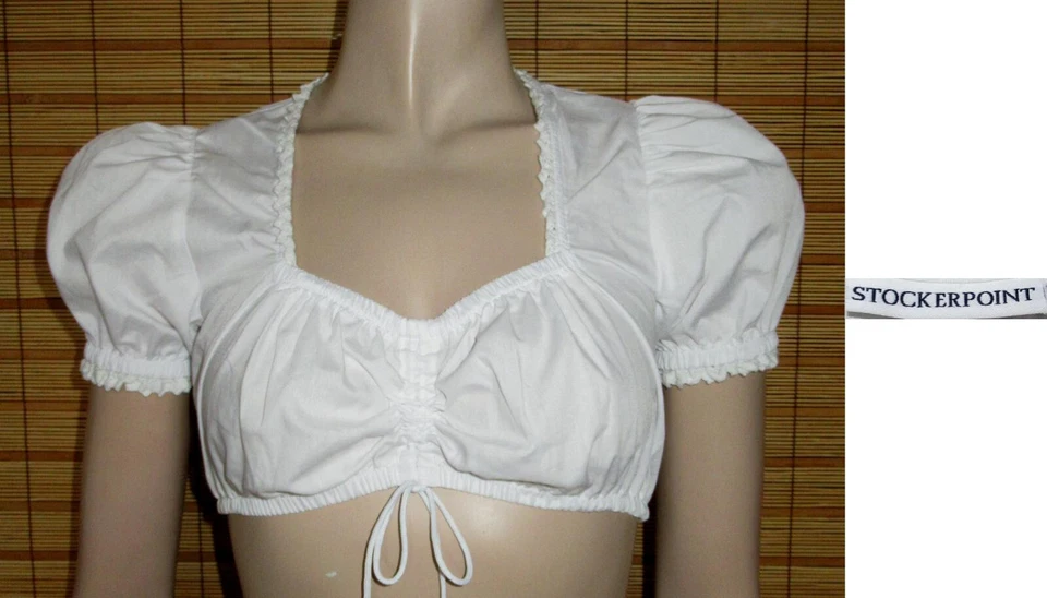 WEISSE DIRNDLBLUSE - TRACHTENBLUSE - SPITZE - COTTON/POL. - STOCKERPOINT - GR.32 - Bild 1 von 1