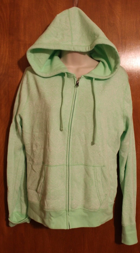 MOSSIMO 女士中号拉链连帽衫(绿色/白色;轻便)二手状况完好 — 第 1/1 张图片