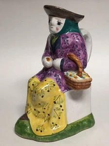 Vintage Portugal Pitcher Figural Woman Handpainted Sitting w/ Basket - Picture 1 of 11