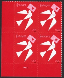 Scott #5826 Love Bird Envelope Plate Block of 4 Forever Stamps - MNH UV - Picture 1 of 2