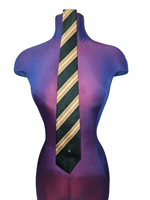 Vintage Christian Dior Dark Green & Gold Split Stripe Neck Tie Men's D102 - Image 1 of 4