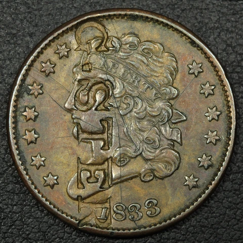1833 "G. STER" Counterstamp Classic Head Copper Half Cent Cover