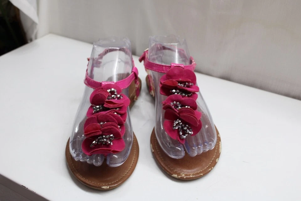 Sandalias de Tanga Forever Glamour Niñas Barbie Rosa Caliente Flor Brillo Cuentas 6.0 Foto 1 de 4