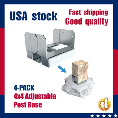  4x4 Concrete Deck Post Anchor Base Adjustable Metal Post Bracket Post Base 4Pcs - Image 1 of 4