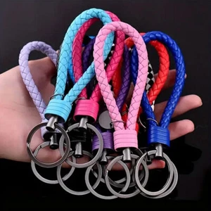 Colorful Car Keychain Leather Rope Strap Weave Keyring Car Key Chain Fob Gifts - Picture 1 of 31
