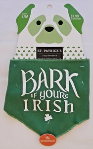 Bark If You're Irish Dog Puppy Bandana S/M St Patrick's Day Green Plaid Reverse - Picture 1 of 5