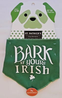 Bark If You're Irish Dog Puppy Bandana S/M День Святого Патрика Зеленая Клетчатая Реверс - Изображение 1 из 4
