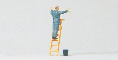 HO Preiser 28048 WINDOW WASHER w/ Ladder & Bucket : 1/87 scale Individual Figure - Image 1 of 3