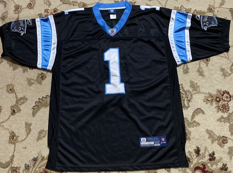 Cam Newton #1 NFL Carolina Panthers Reebok Sewn Jersey On-Field Size 52 Black Cover