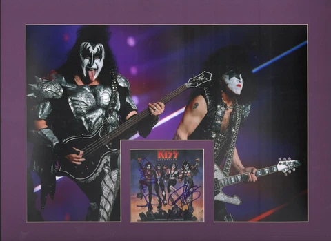 GENE SIMMONS & PAUL STANLEY autographs. 45th Anniversary Destroyer art card KISS Cover