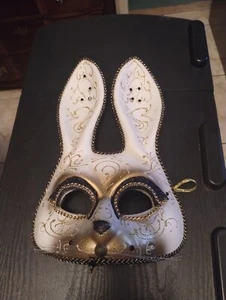 Venetian Rabbit Mask Masquerade Costume Dress Up Black/Gold w/Whiskers Cosplay - Picture 1 of 14