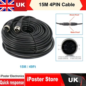4 PIN 15M Extension Cable Wire Lead For Reversing Rear View Camera Car Bus Truck - Picture 1 of 12