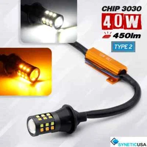 2x Error Free White/Amber 3157 LED Switchback Turn Signal Light Bulb T2 - Bild 1 von 9
